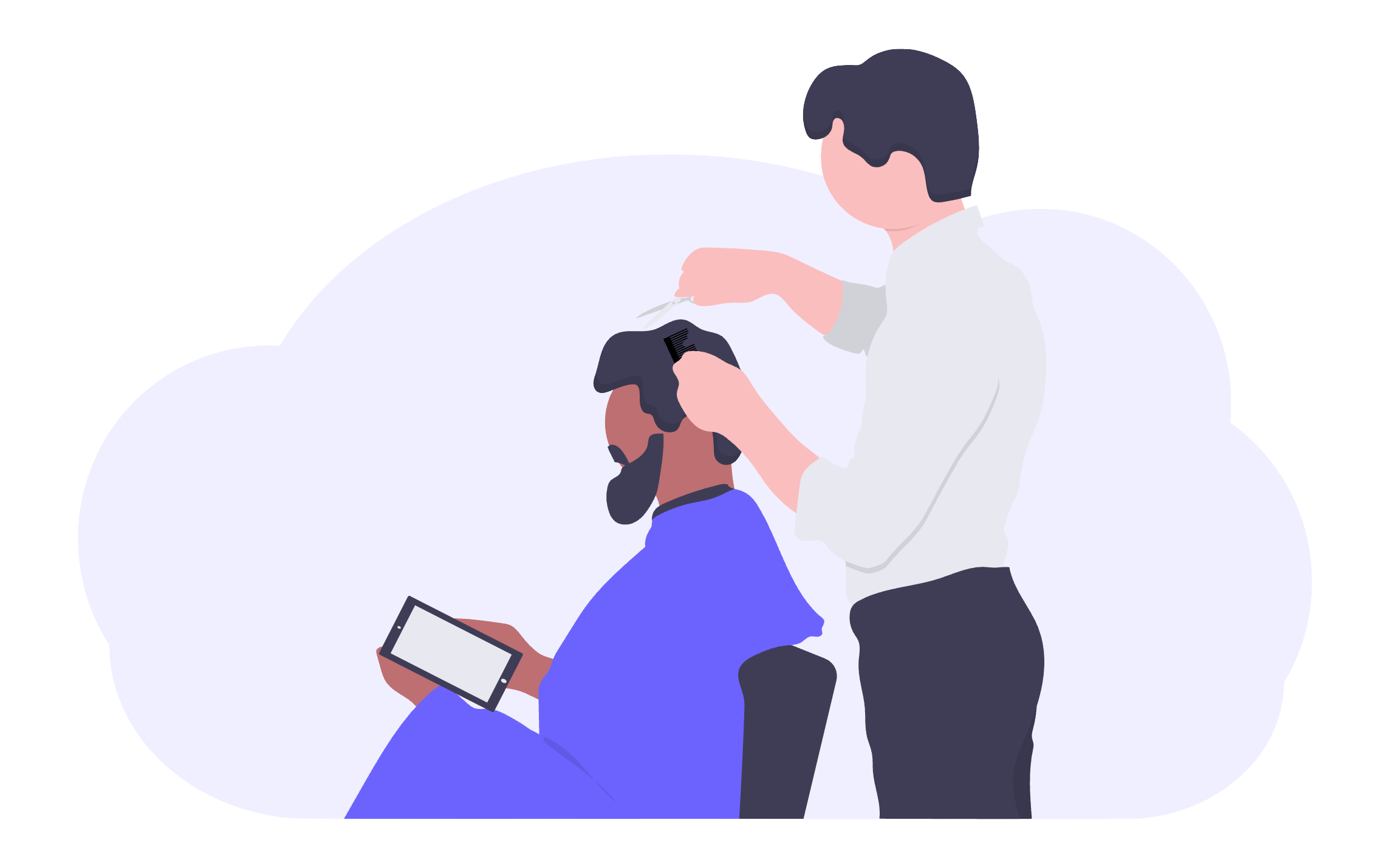 Een moderne kapperszaak met een professionele website op een tablet die afspraken toont.