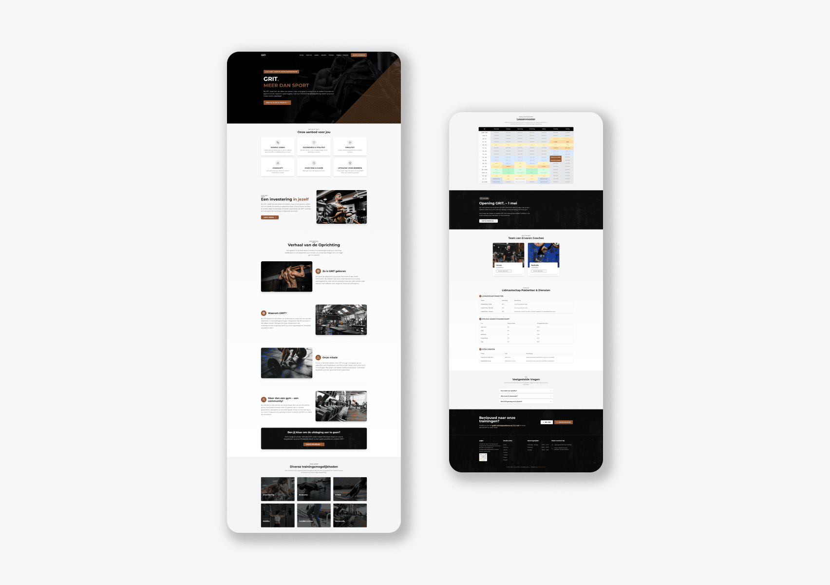 Dashboard and scheduling screens of the GRIT. fitness application.
