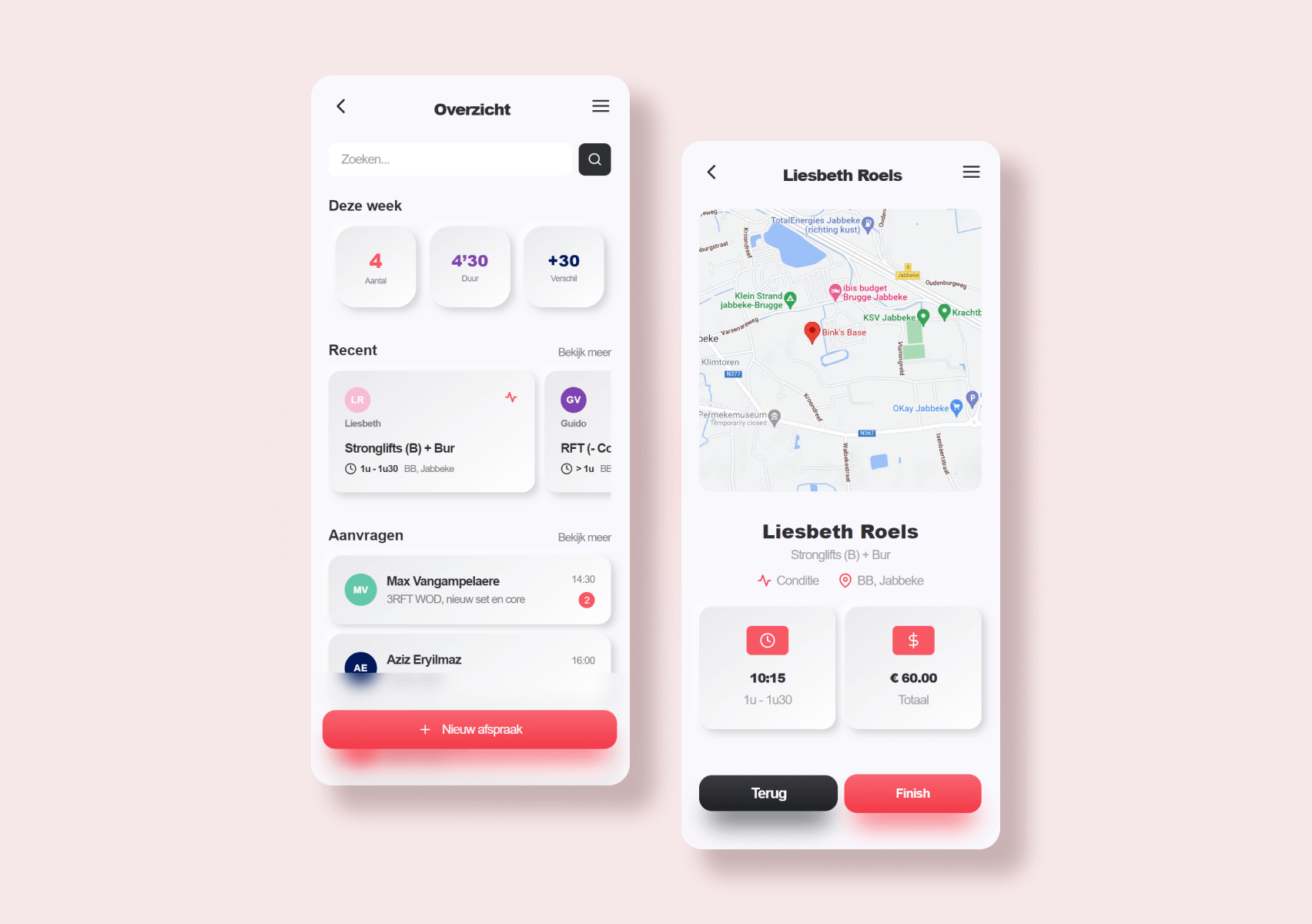 Dashboard page and detail page of Gympouch application.