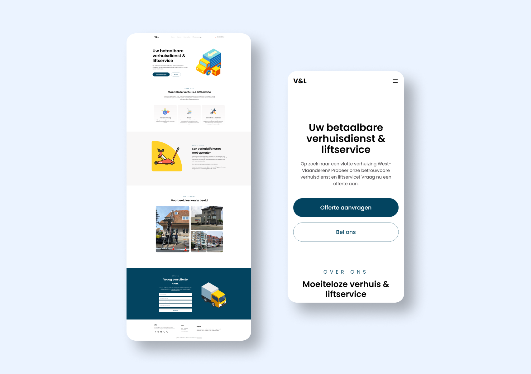 A landing page of Verhuisdienst Liftservice website in both desktop as well as mobile viewports.
