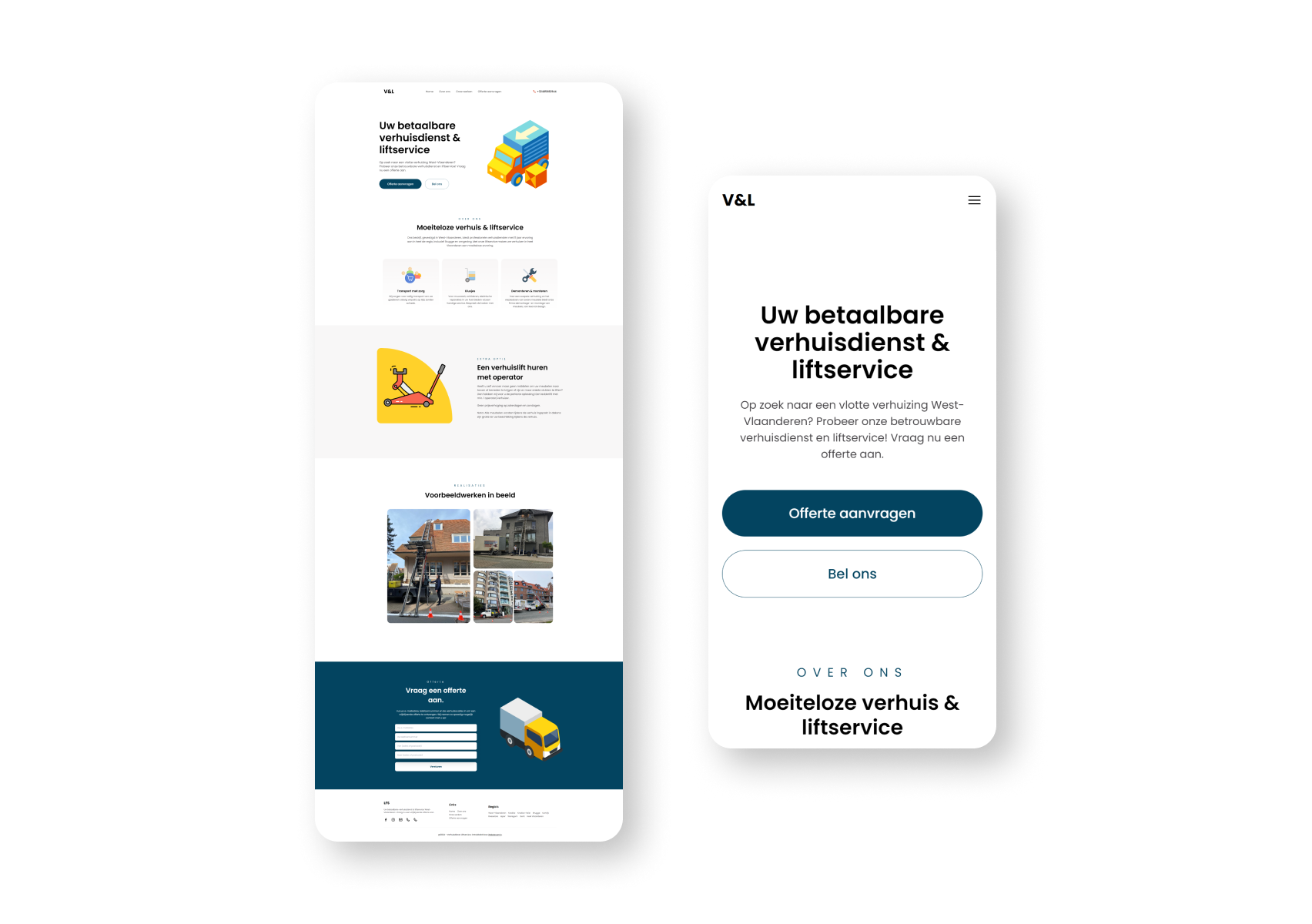 A landing page of Verhuisdienst Liftservice website in both desktop as well as mobile viewports.