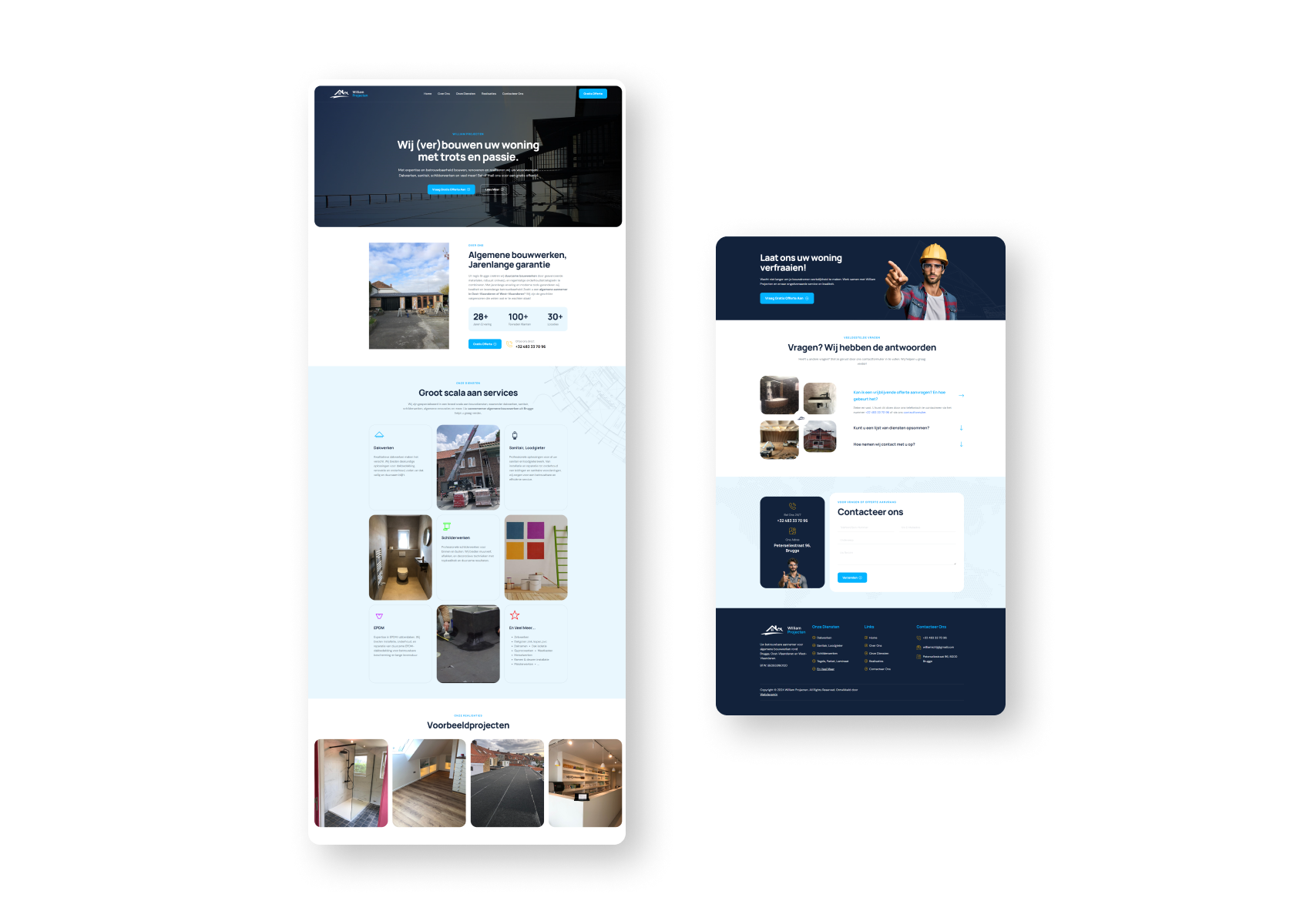 Landing page of William Projecten website.