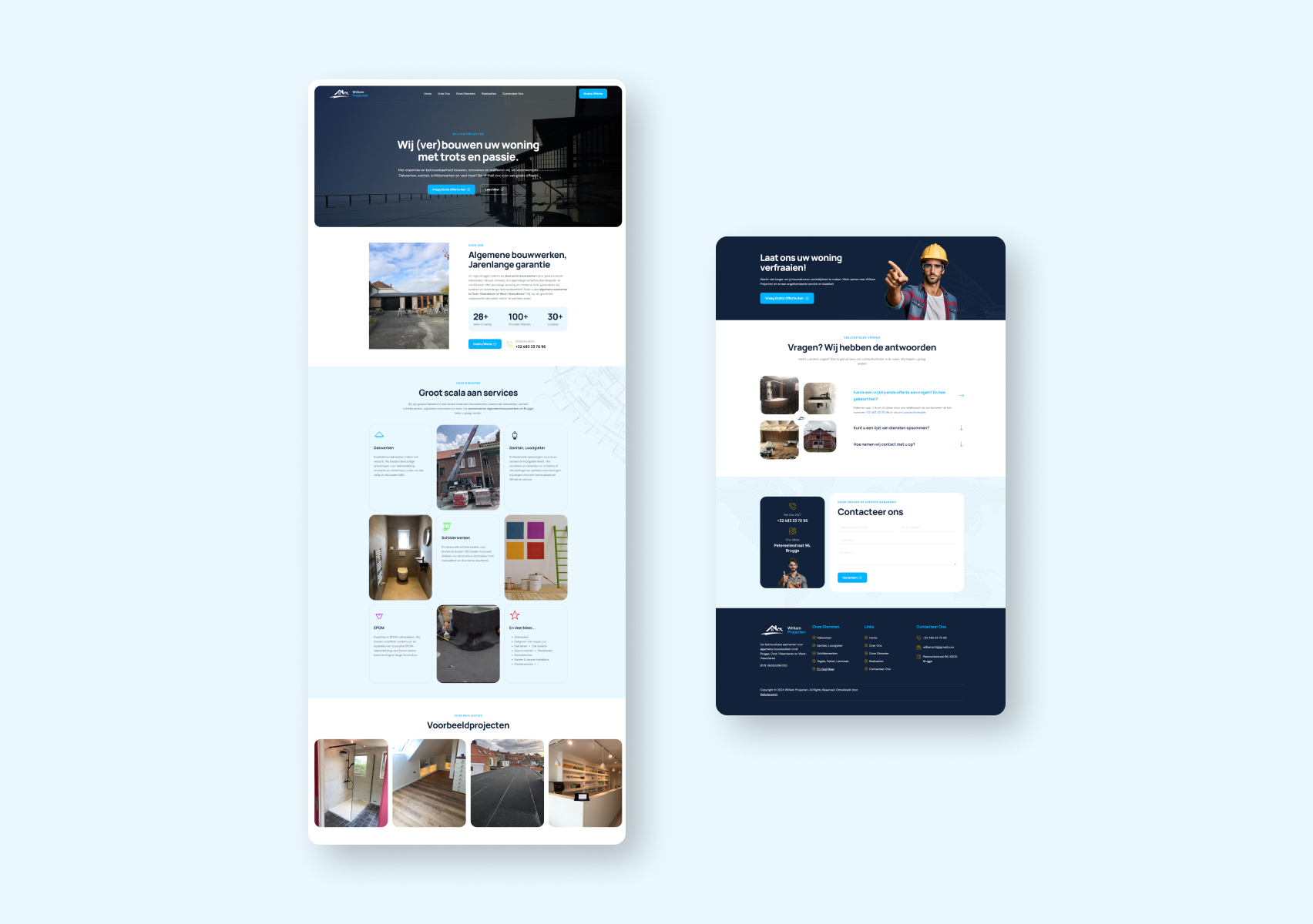 Landing page of William Projecten website.
